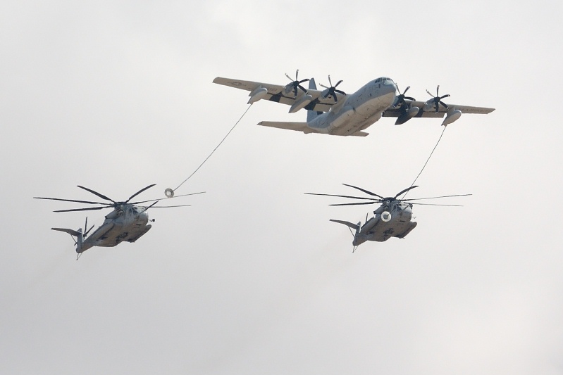 C130 fueling 2 CH53 helicopters at Miramar air show-02 10-12-07