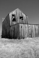 Leaning barn at Bodie-bw 6-8-07