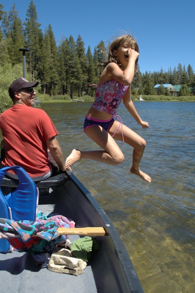 Steve & Kady jumping off canoe in Lake Serena at Serene Lakes-02 7-30-07