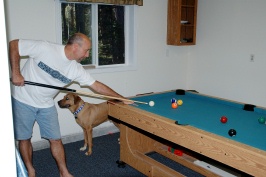 Steve Max playing pool at Serene Lakes cabin 7-28-07