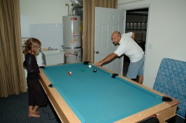 Kady & Steve playing pool at Serene Lakes cabin-01 7-28-07