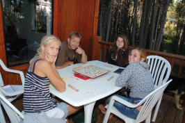 Haley John Kelly Shannon playing Scrabble at Serene Lakes cabin-02 7-28-07
