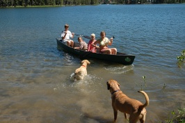 Brett Shannon Haley Kelly in canoe and Calla & Max at Serene Lakes-01 7-30-07