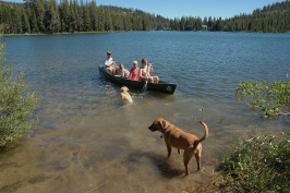 Brett Shannon Haley Kelly in canoe and Calla & Max at Serene Lakes-02 7-30-07