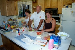 Shannon Steve Kelly in kitchen of Serene Lakes cabin 7-30-07