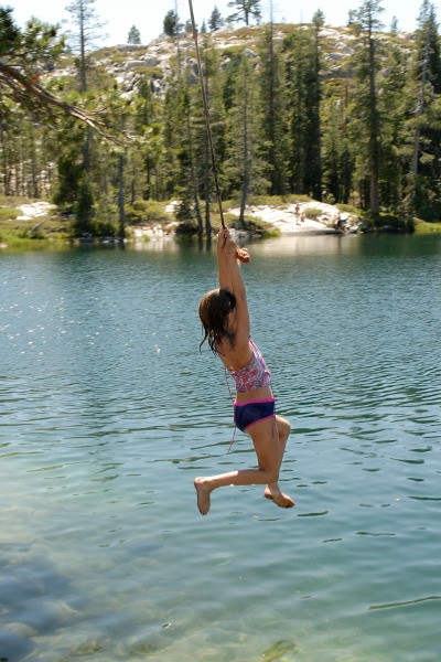Kady on rope swing at Long Lake near Serene Lakes-07 7-29-07
