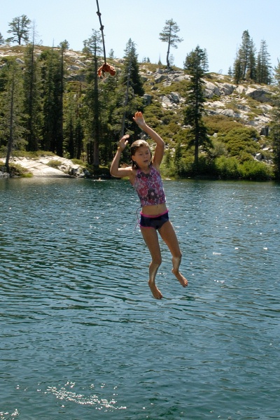 Kady on rope swing at Long Lake near Serene Lakes-10 7-29-07