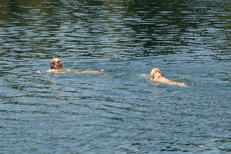 Calla & LC swimming in Long Lake near Serene Lakes-02 7-29-07