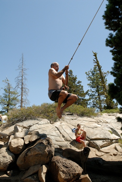 Steve on rope swing at Long Lake near Serene Lakes-08 7-29-07