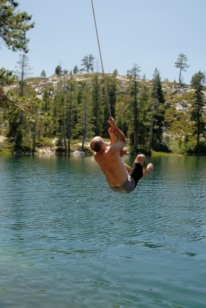 Steve on rope swing at Long Lake near Serene Lakes-14 7-29-07
