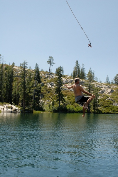 Steve on rope swing at Long Lake near Serene Lakes-19 7-29-07