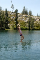 Kady on rope swing at Long Lake near Serene Lakes-08 7-29-07