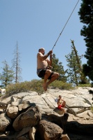 Steve on rope swing at Long Lake near Serene Lakes-08 7-29-07