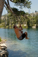 Steve on rope swing at Long Lake near Serene Lakes-12 7-29-07