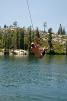 Steve on rope swing at Long Lake near Serene Lakes-15 7-29-07