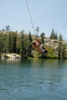 Steve on rope swing at Long Lake near Serene Lakes-16 7-29-07