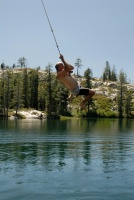 Steve on rope swing at Long Lake near Serene Lakes-02 7-29-07