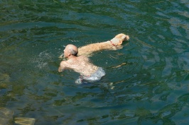 Steve Lamson & Calla swimming in Long Lake near Serene Lakes 7-29-07