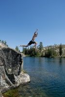 Brett jumping off rock into Long Lake near Serene Lakes-01 7-29-07