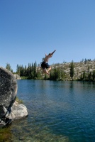 Brett jumping off rock into Long Lake near Serene Lakes-02 7-29-07
