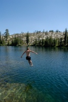 Brett jumping off rock into Long Lake near Serene Lakes-04 7-29-07