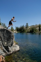 Brett jumping off rock into Long Lake near Serene Lakes-06 7-29-07