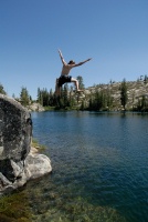Brett jumping off rock into Long Lake near Serene Lakes-07 7-29-07