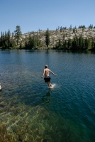 Brett jumping off rock into Long Lake near Serene Lakes-10 7-29-07