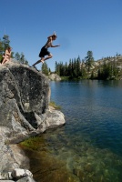Brett jumping off rock into Long Lake near Serene Lakes-11 7-29-07