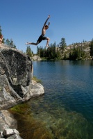 Brett jumping off rock into Long Lake near Serene Lakes-12 7-29-07