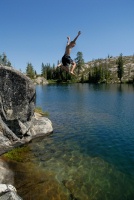 Brett jumping off rock into Long Lake near Serene Lakes-13 7-29-07