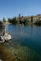 Brett jumping off rock into Long Lake near Serene Lakes-14 7-29-07