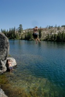 Shannon photographing Brett jumping off rock into Long Lake near Serene Lakes-03 7-29-07