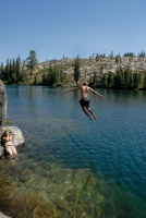 Shannon photographing Brett jumping off rock into Long Lake near Serene Lakes-04 7-29-07