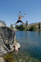 Shannon photographing Brett jumping off rock into Long Lake near Serene Lakes-05 7-29-07