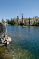 Shannon photographing Brett jumping off rock into Long Lake near Serene Lakes-07 7-29-07