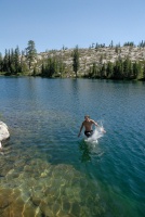 Shannon photographing Brett jumping off rock into Long Lake near Serene Lakes-09-29-07