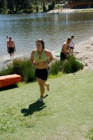 Kelly finishing swim in family triathalon at Serene Lakes-01 7-29-07