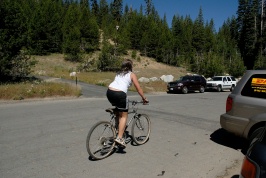 Kelly starting bike ride in family triathalon at Serene Lakes-06 7-29-07