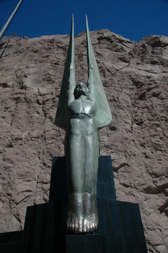 BC-Bronze memorial statue at Hoover Dam 8-30-05
