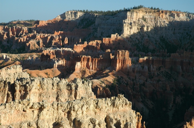 KC-Late afternoon light on hoodoo ridges of Bryce Canyon UT 8-31-05
