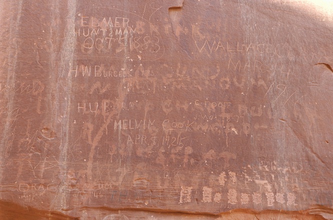 PF-Names on pioneer register wall of Capitol Gorge at Capitol Reef Park UT-1 9-2-05