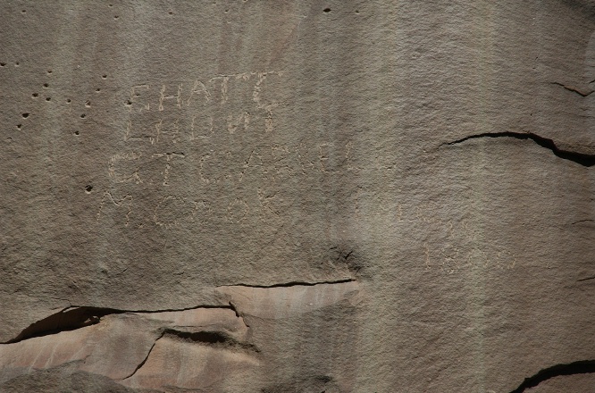 PK-Bullet holes & name on pioneer register wall of Capitol Gorge at Capitol Reef Park UT-5 9-2-05
