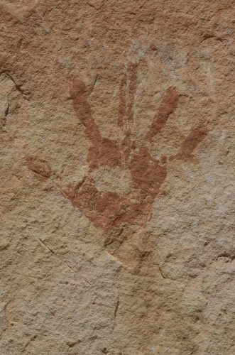 QAS-Indian hand petroglyph in Capitol Gorge at Capitol Reef Park UT 9-2-05