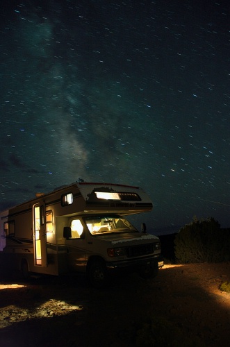 QED-RV under stars at campsite near Dead Horse Pt UT-3 9-2-05