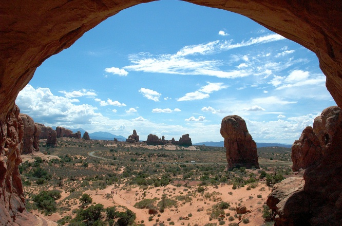 QHO-Windows area seen from Double Arch at Arches Nat Park UT-1 9-3-05