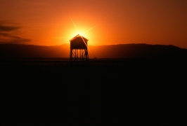 Old water tower at sunset near Vacaville CA 9-83