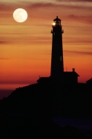 Sun setting behind Pigeon Pt lighthouse 2-86